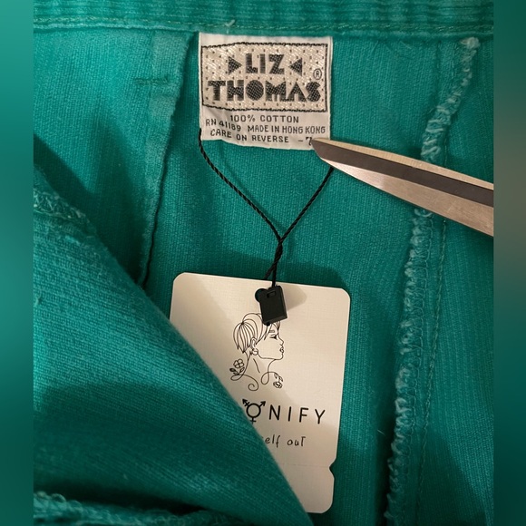 Vintage 1980s/1990s Liz Thomas Teal Green Corduroy Pants - Picture 2 of 6